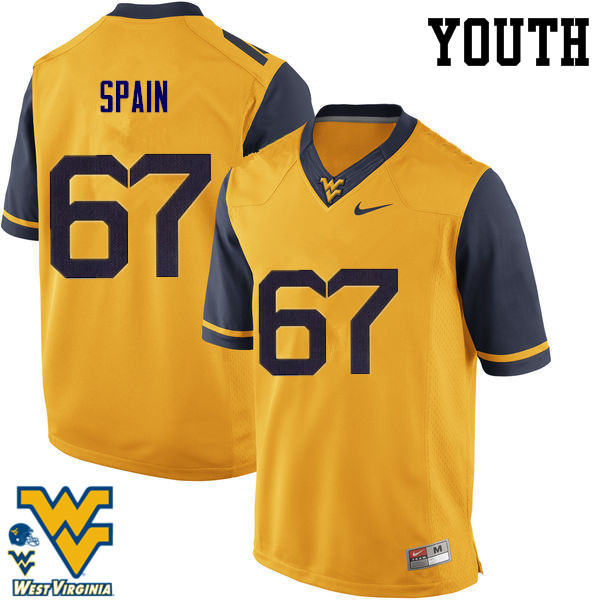 NCAA Youth Quinton Spain West Virginia Mountaineers Gold #67 Nike Stitched Football College Authentic Jersey II23J67ZU